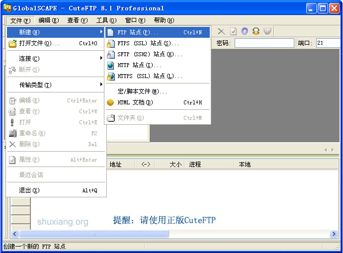 CuteFTP使用操作第二步